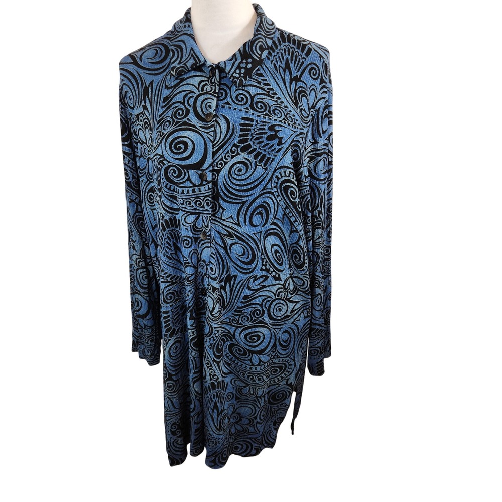 Coldwater Creek Womens 2X Dress Long Sleeve Paisley Button Up‎ Slinky Tunic Top